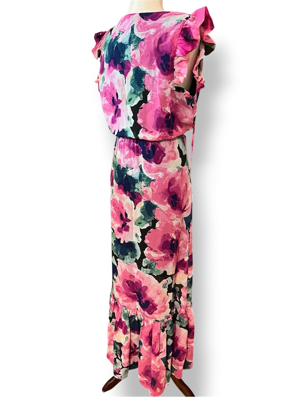 Nicole Miller, Size 12, Pink Floral Maxi Dress with Ruffled Hem - EUC - Picture 5 of 10